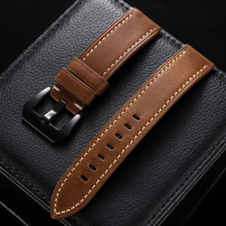 Vintage Stitching Genuine Leather Watch Straps for Men - Quick Release Replacement Top Grain Band (Brown)