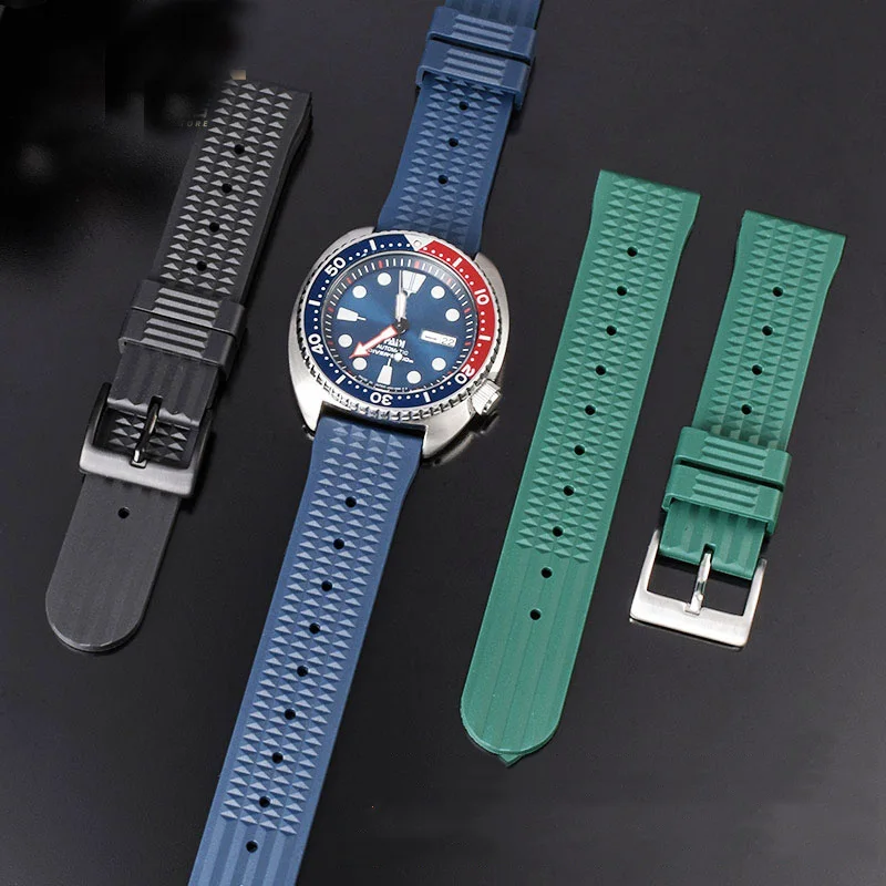 Cinturino in gomma da 20mm 22mm adatto for Seiko IWC Citizen Braccialetti con cinturino in waffle Moda universale da uomo Diver Cinturino sportivo in silicone (Color : Black-black, Size : 20mm