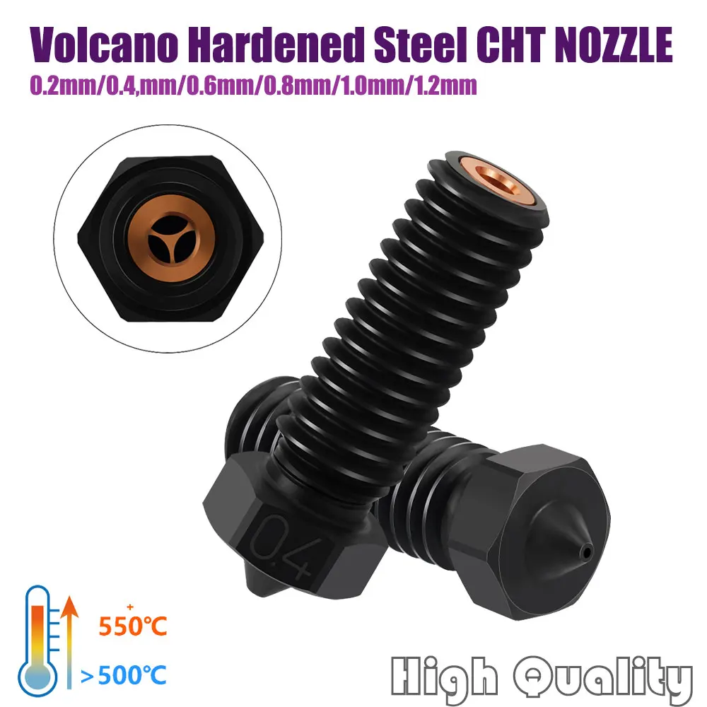 

CHT Volcano Hardened Steel Nozzle 3D Printer High Flow 550° High Quality Nozzles for Artillery Sidewinder X1 X2 Vyper Hotend