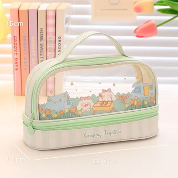 Kawaii Pencil Case Double Layer Large Capacity Pen Case Portable Cartoon Box School Student Supplies Stationery Organizer 1