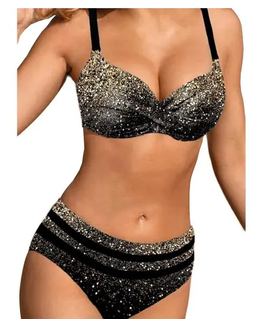 new high waist bikini split swimsuit Korean sexy boxer small chest leak back strap hot spring bathing suit female