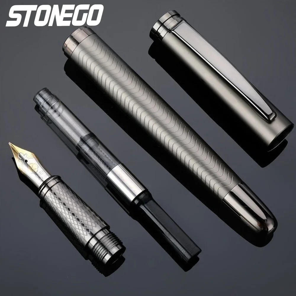 STONEGO Füllfederhalter mit 0,38 mm ultrafeiner Spitze, schwarzer metallischer Kalligraphie-Geschenkstift mit Tintennachfüllkonverter, Executive-Stift – Detail 26