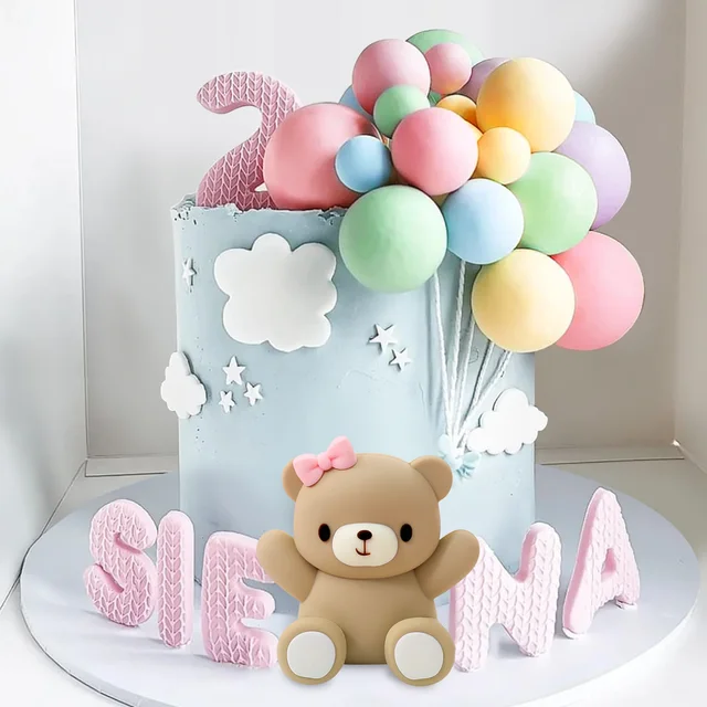 Decorazione Torta Orsetto - Set 19 Pezzi Per Battesimo E Feste Bambini, Tema Marrone - Foto 10