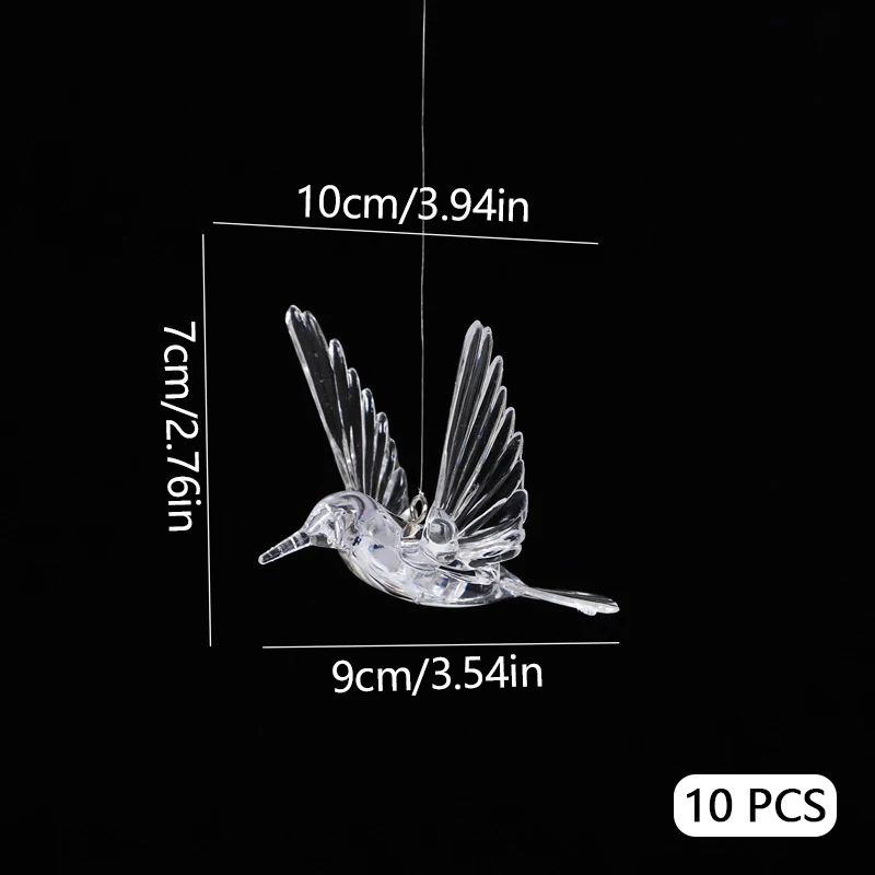 10Pcs Transparent Acrylic Hummingbird Pendant Ornaments Clear Mini Bird Animal Hanging Ornaments for Home Decoration Accessories 2