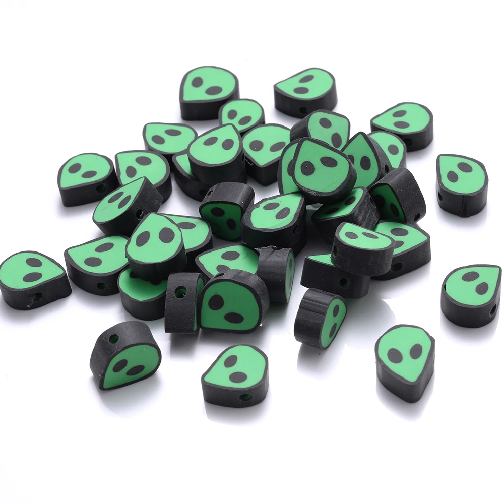 IYOE 보석 제작용 녹색 외계인 모양 클레이 비즈, 스타 크로스 폴리머 클레이 비즈, 팔찌 목걸이 DIY 장식, 30 개, 50  개-Freehip.co.kr