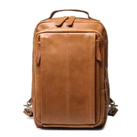 New Men Real Cow Leather 13 inch Laptop Backpack Fashion Travel Backpacks Shoulder Bag Big School Bagpack Boys College Daypack 1