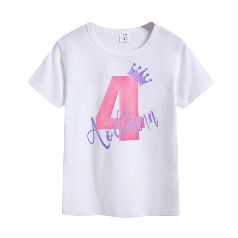 

Girls Personalised Birthday Crown Tshirt AGE NAME Clothes 4-6y 7-12y Birthday Girl Shirt Kids Fashion Birthday Gift Customize