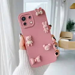 Cute 3D Bears Silicone Cartoon Back Cover - mi 12s pro (Bear Pink)