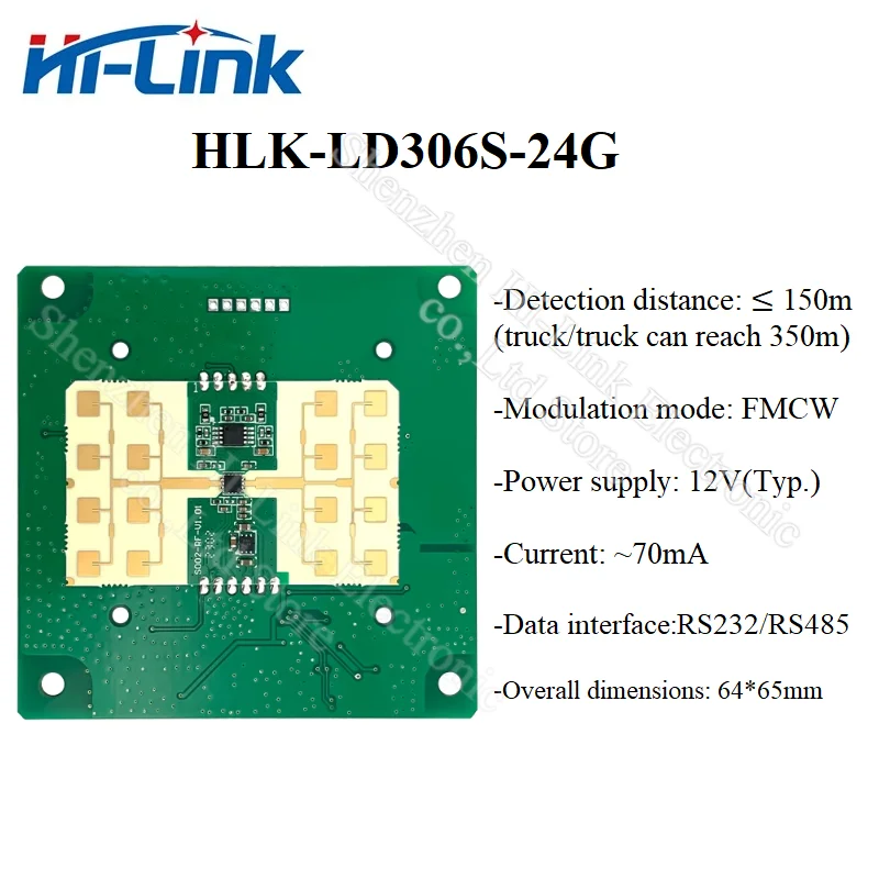 Free Shipping HLK- LD306S 24G speed radar module 70mA vehicle speed monitoring RS485 1km/h serial communication 150m Detection 2