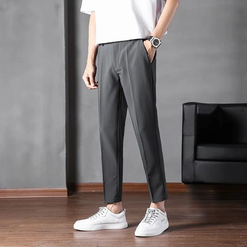 thumbnail image 1 of Pantalones de traje masculino trenzados, elásticos, ajustados, de verano, para hombre, para negocios, 9 pantalones cortos, para vestir en sociedad, para hombre chino 2024, 1 of 5