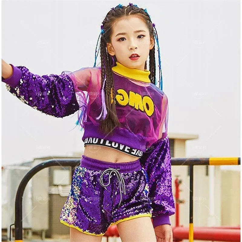 

3pcs Set Girl Jazz Dance Costume Children Street Hip Hop Dance Girl Jazz Stage Sequin Girl Jazz Dance Costume for Girls