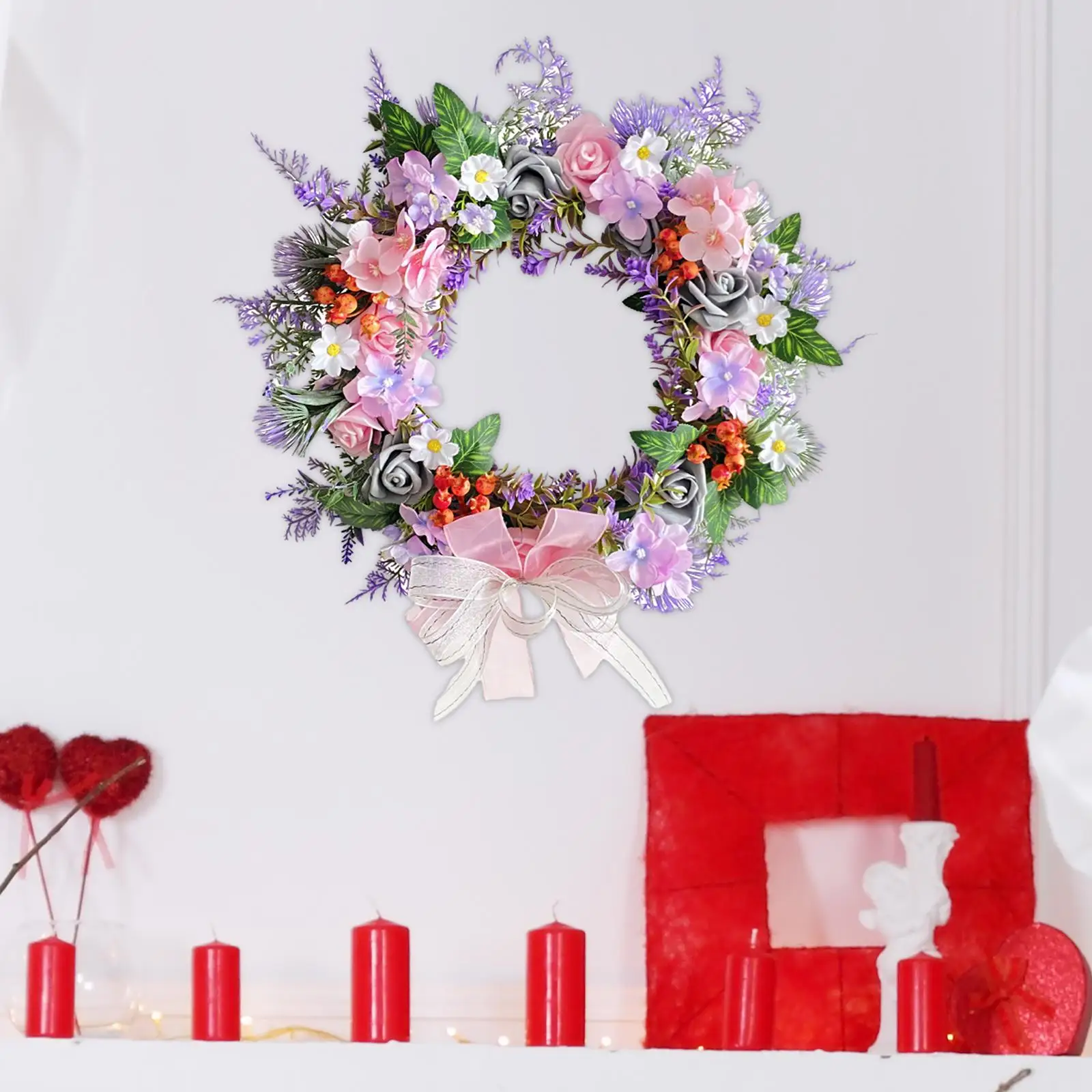 Artificial Green Leaves Wreath with Bowknot Decorative Table Centerpiece Outside Wreath for Wall Window New Year Home Decoration