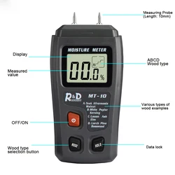 Premium Wood Moisture Meter & Hygrometer - Timber Damp Detector with Two - Pin Precision (MT10)