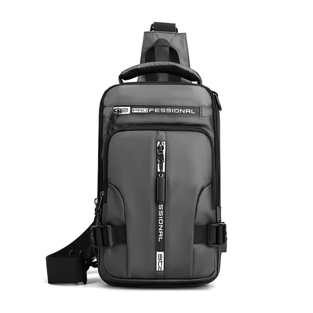 Men Nylon Crossbody Bag with USB Charging Port Multifunction Outdoor Travel Waterproof Daypack Male Casual Messenger Chest Bags Grey B