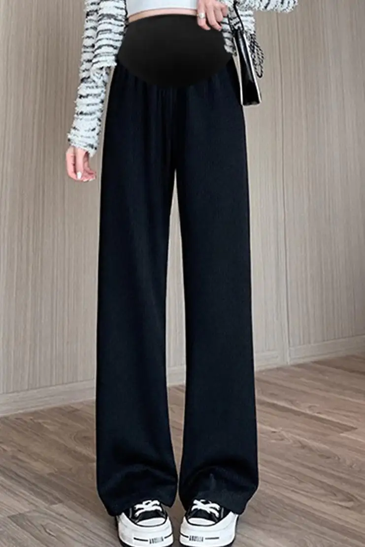 Stretched Maternity Belly Trousers Long Loose Casual Pregnant Woman Wide Legs Empired Pants Plus Size Pregnancy Striped Pants