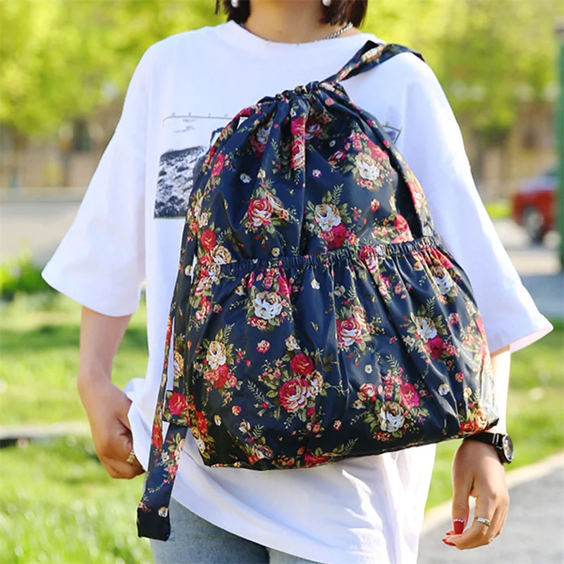 Women's Backpack Drawstring Large Capacity Lightweight Leisure Minimalist Portable Shopping Traveling Female's Backpack 3