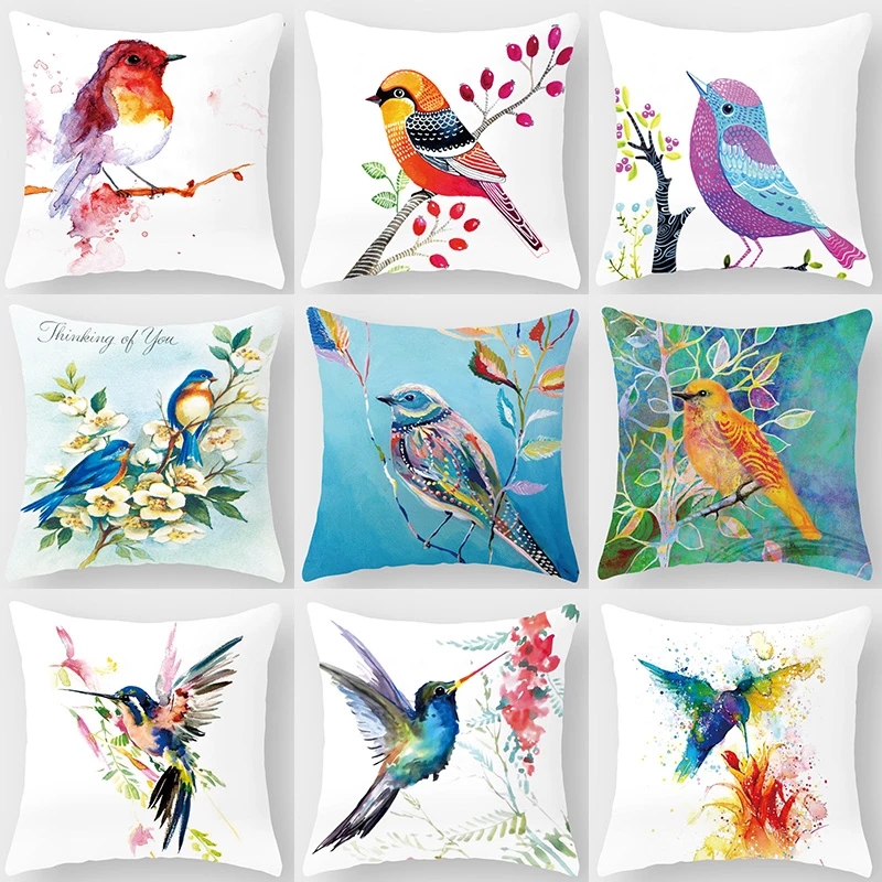 

Home Decor Bird Flower Animal Cushion Pillow Cover Polyester Sofa funda de almohada