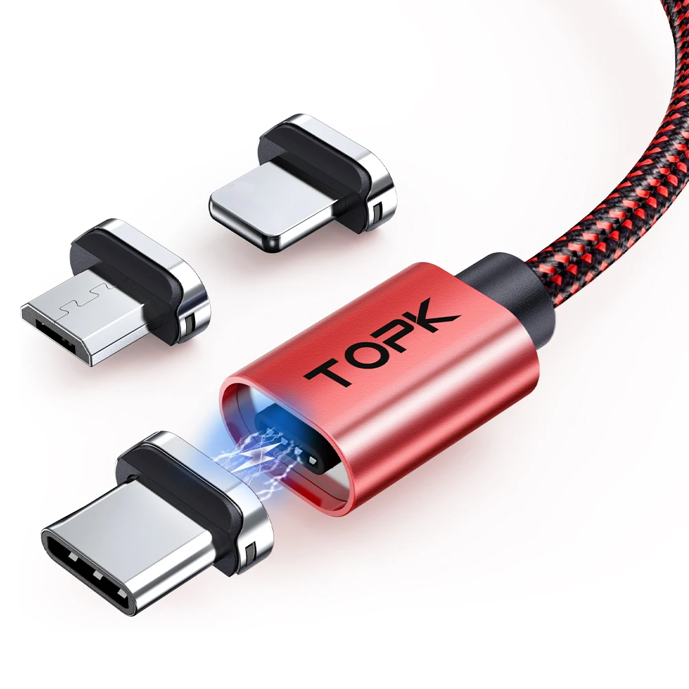 TOPK Magnetic Charging Cable 3A, Micro USB Type C Cable with