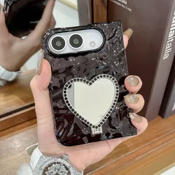 Elegant Heart Mirror Diamond Stand Case with Lanyard - Shockproof and Durable Cover - iPhone Duo (Black ZJ)
