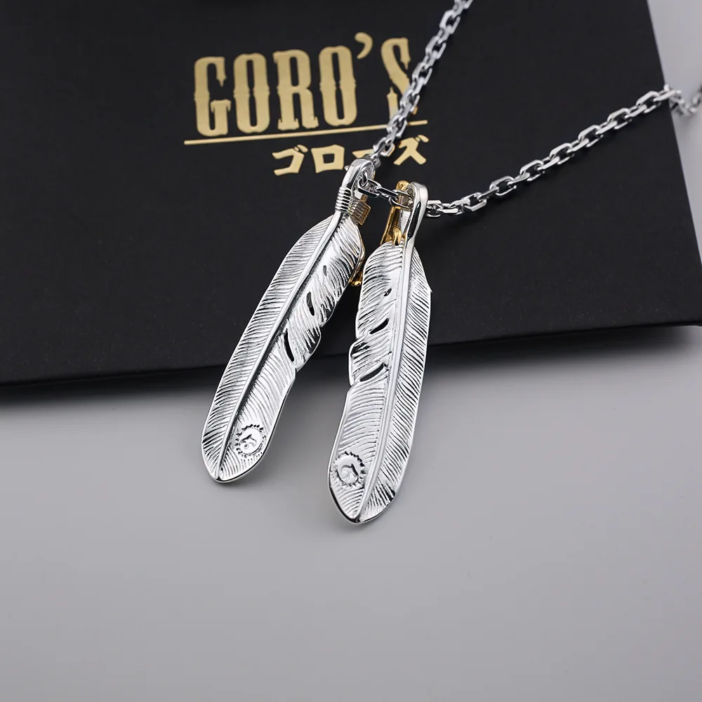 Eagle claws inlaid blue pine feather necklace