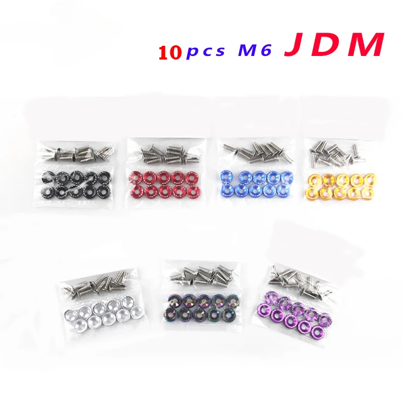 10pcs M6 JDM Car Modified Hex Fasteners Fender Washer Bumper Engine Concave Screws Car-Styling