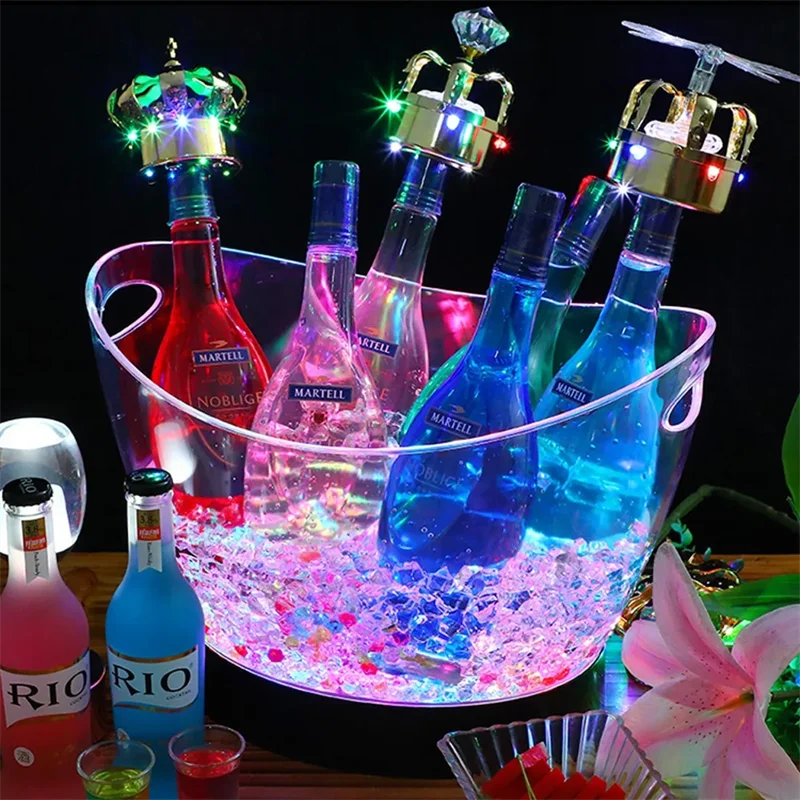 Transparent Acrylic LED Luminous Ice Bucket 8 Liter Plastic Tub for Drinks Champagne Beer Wine Bottles Bucket Cooler