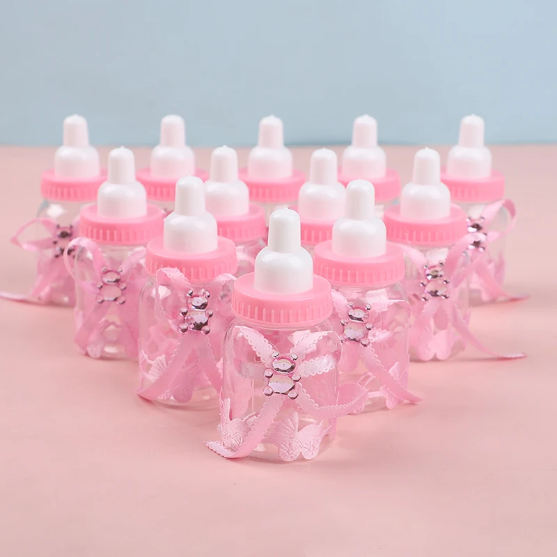 12pcs Baby Bottle Mini Blue Pink White Plastic Candy Boxes Baby Shower Favors Gifts Boys Girls Gender Reveal Party Decorations