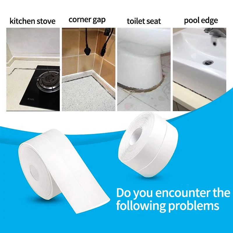 3.8cmx3.2m Bathroom Kitchen Shower Water Proof Mould Proof Tape Sink Bath Sealing Strip Tapes Self Adhesive Waterproof Plaster adhesive sealing strips adhesive tapes anti mold waterproof tape