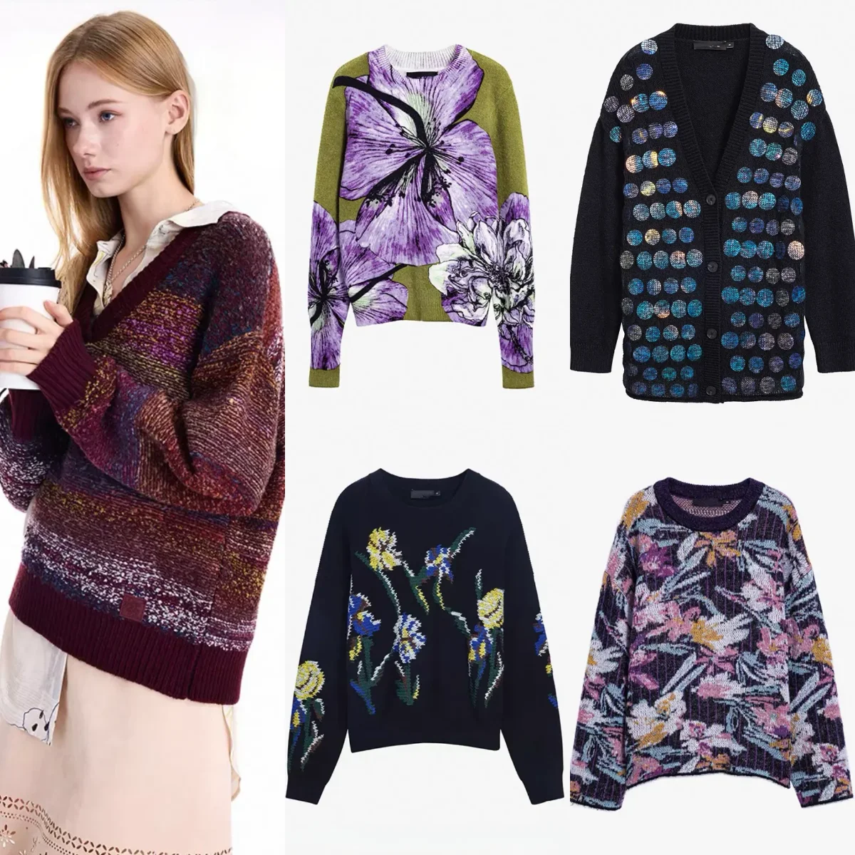 Europäischer und amerikanischer originaler spanischer Luxus, brandneuer Strickpullover für Damen, Schwerindustrie, Stickerei, bedruckt, böhmischer Stil