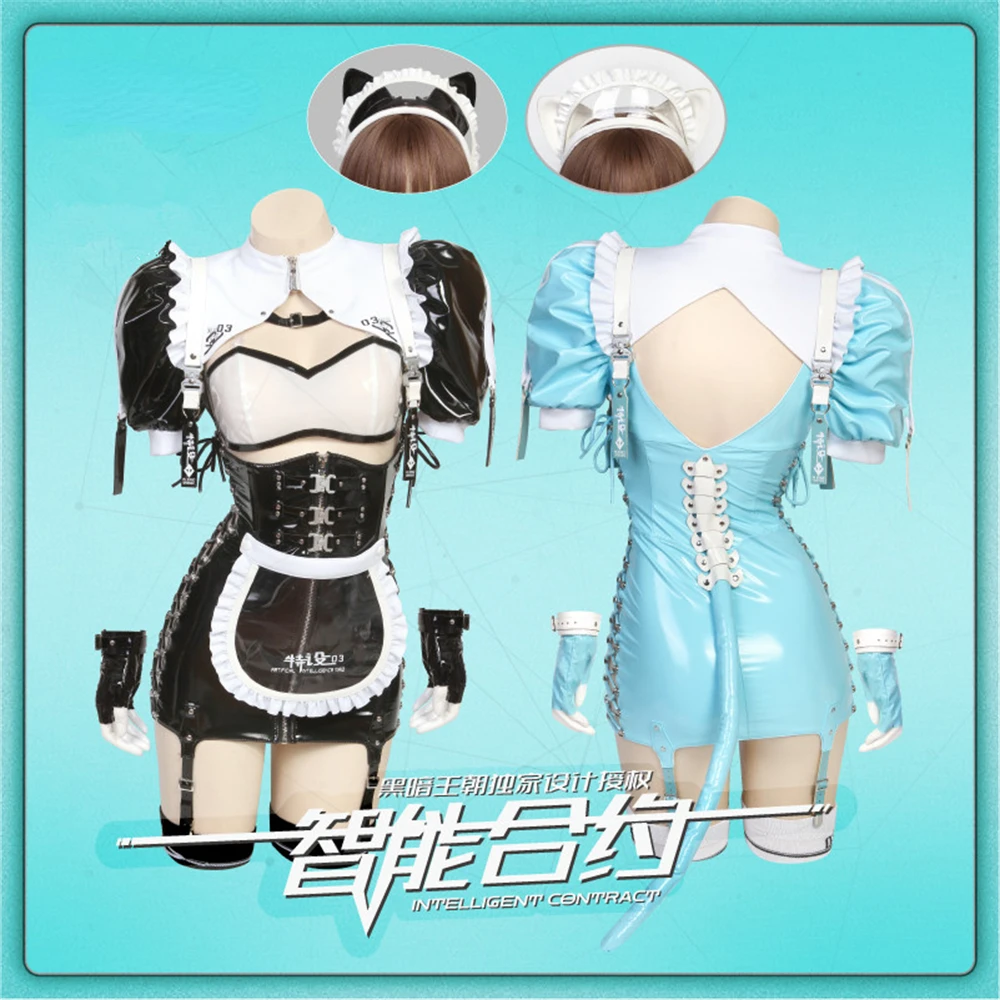 

Original Design AI Maid Cat Girlfriend Leather Jumpsuits Cosplay Costume Woman Sexy Lovely Cosplay Laser And Blue Version