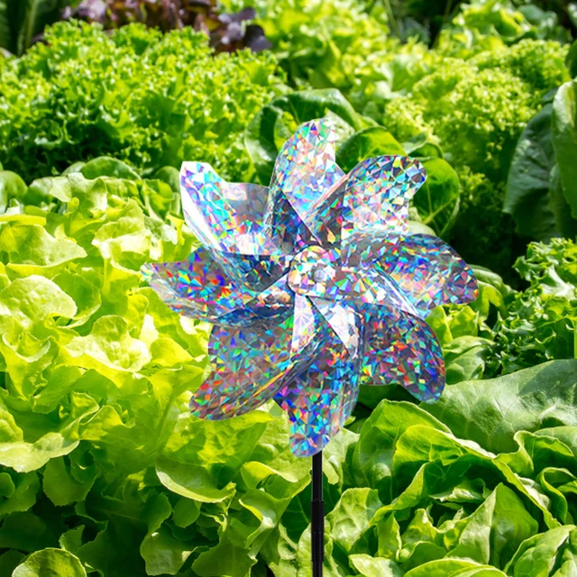 2/10Db Madárriasztó Szélmalom Kültéri Kerti Madárcsökkentő Szikrázó Pinwheels Ezüst Színes Szél Fonó Gyerekek Játék Gyep Dekoráció - Image 3