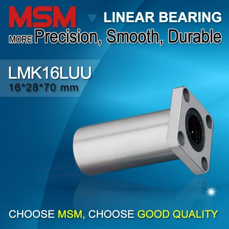 

4pcs MSM LMK16LUU Square Flange Linear Bearing Long Type (dr16 D28 L70) 16mm Shaft Bushings CNC Parts SMK16GWUU/LHFSW16