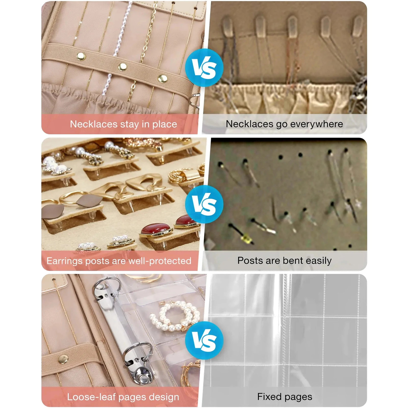 Pochette à Bijoux De Voyage Pliable - Multi-compartiments Pour Bagues, Boucles D'oreilles - Cuir PU - Cadeau Idéal