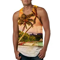 Men's Beach coconut tree print Vest Summer Casual O Neck Printed Sleeveless gym tank Tops men gym clothing bodybuilding 2022 - Image 2