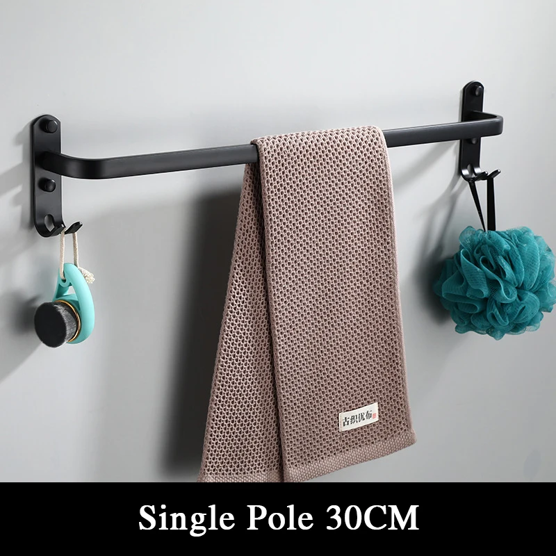 

Bathroom Towel Rack Matte Black 30-60CM Towel Hanger Wall Mounted Shower Room Holder Kitchen Aluminum Multilayer Rod Accessories