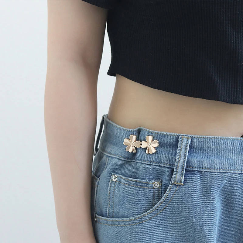 1Pair Four Leaf Clover Tightener Adjustable Waist Buckle for Jeans No Sewing Required Button Adjuster for Pants and Skirts Waist 2