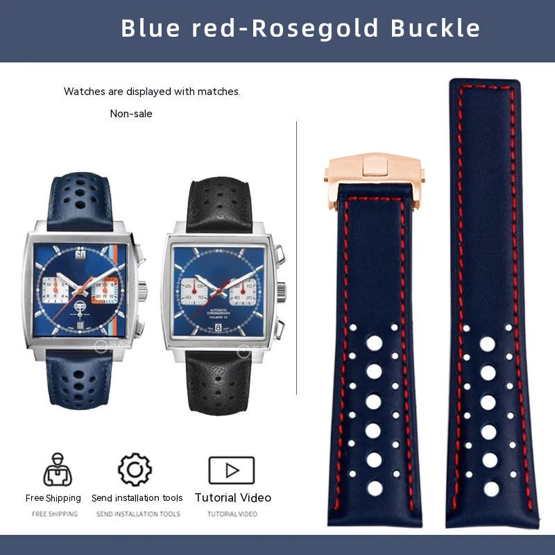 Men's Soft Genuine Cowhide Leather Watchband with Folding Buckle - 22mm, Compatible with Tag Heuer Monaco Series