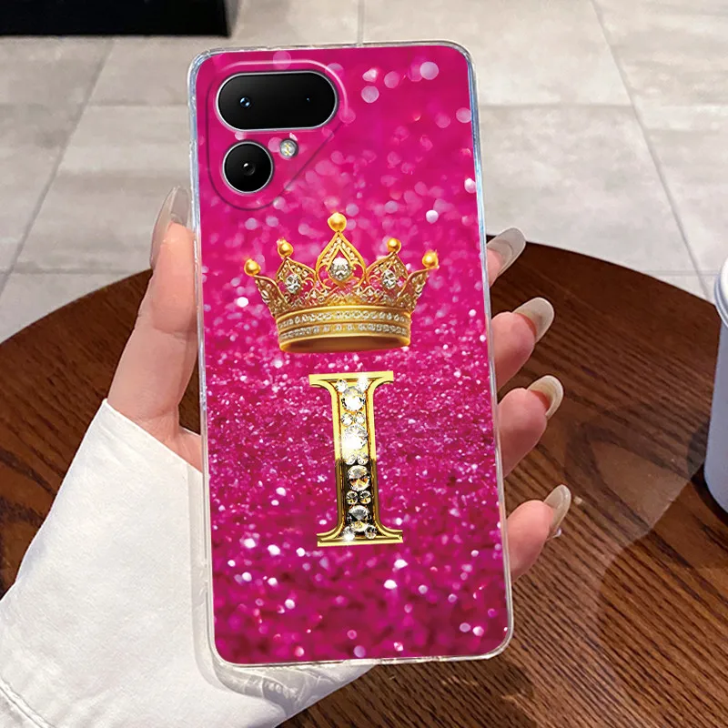 Transparent TPU Soft Phone Case with A-Z Letter Crown Pattern - Shockproof and Fashionable Design