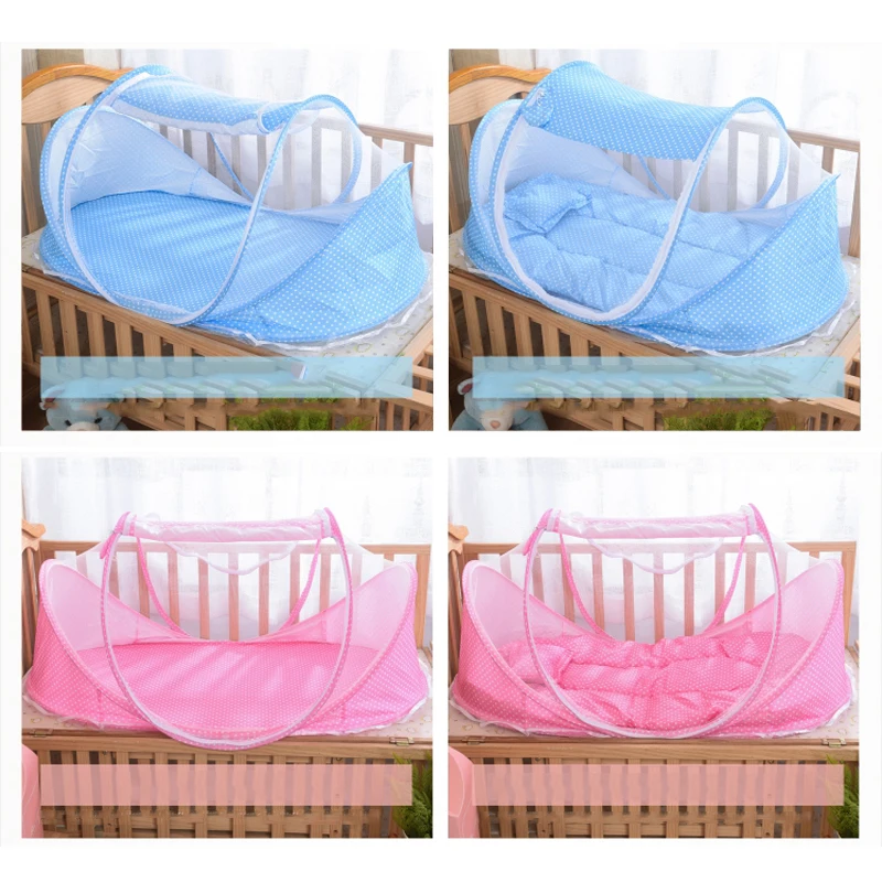 Draagbare Babybedje Netting Vouwen Klamboe Baby Wieg Bed Mesh Matras Kussen Pasgeboren Slapen Pad Cover Play Tent Set