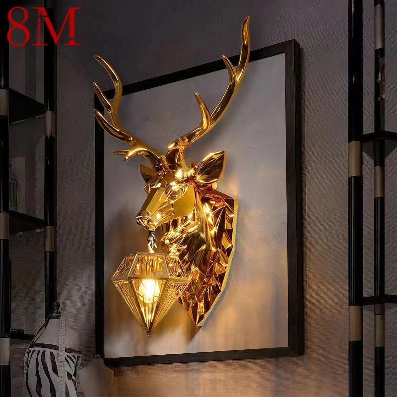 

8M Contemporary Golden Deer Wall Lamp Personalized And Creative Living Room Bedroom Hallway Aisle Decoration Light