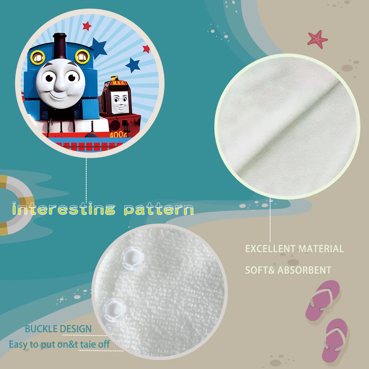 Description Picture 4 of item1pc Cartoon Children's Wearable Bath Towel, Cute & Personalized Superfine Fiber Children's Bathrobe With Hood For Boys And Girls