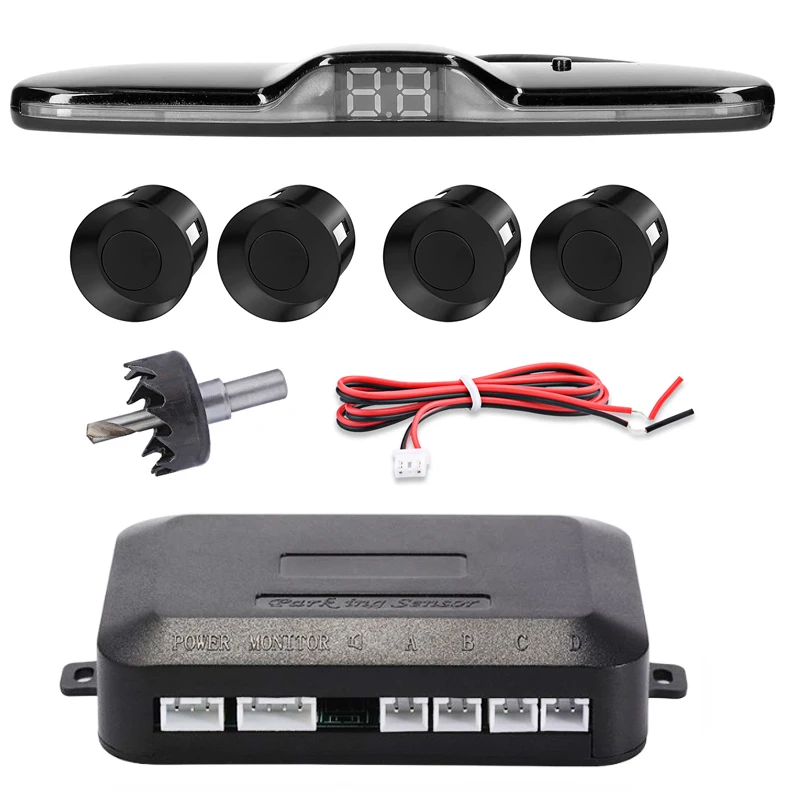 Car Reverse Parking Radar System with 8 Parking Sensors Distance Detection  + LED Distance Display + Sound Warning (Black Color)