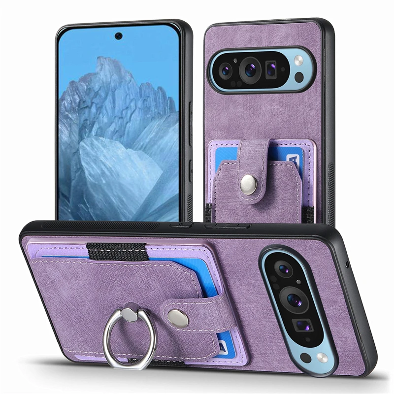 Luxury Leather Magnetic Wallet Case with Ring Stand and Card Slot Cover