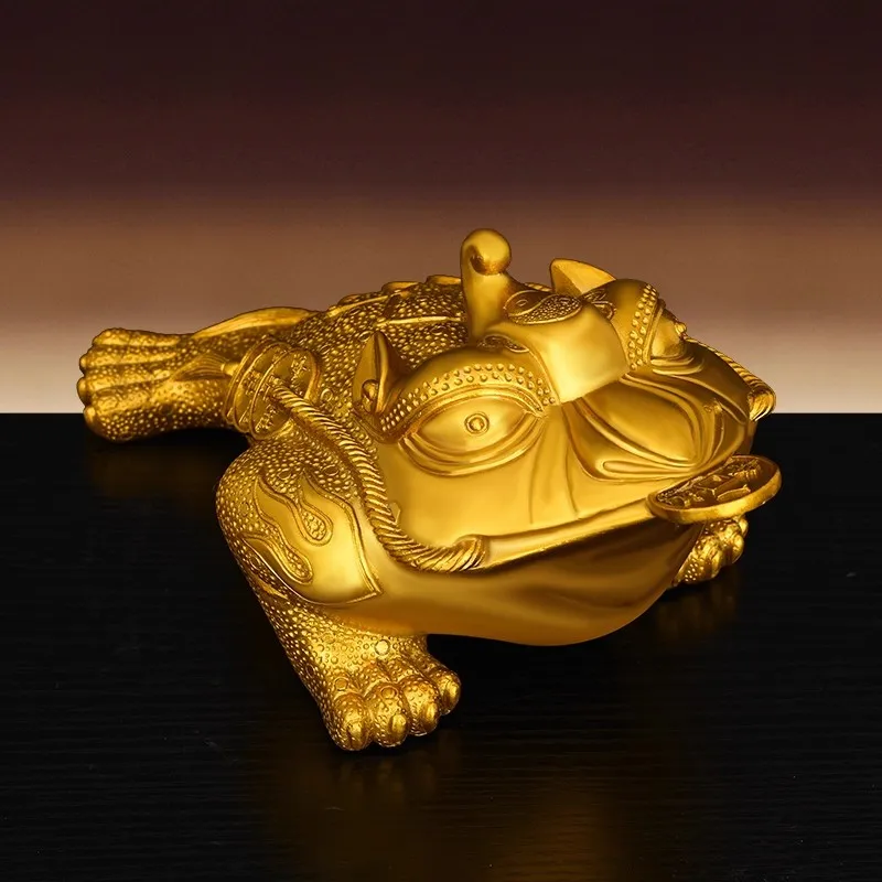 Feng Shui Money Frog Statue with Coin, Pair of Solid Brass Wealth Toad Figurine for Good Luck, Traditional Golden Chan Chu Ornam