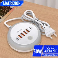Chargeur mural multi-ports PD Type C, charge rapide 50W, Hub USB pour Samsung iPhone Xiaomi, prise EU/US/UK, chargeur de téléphone 1