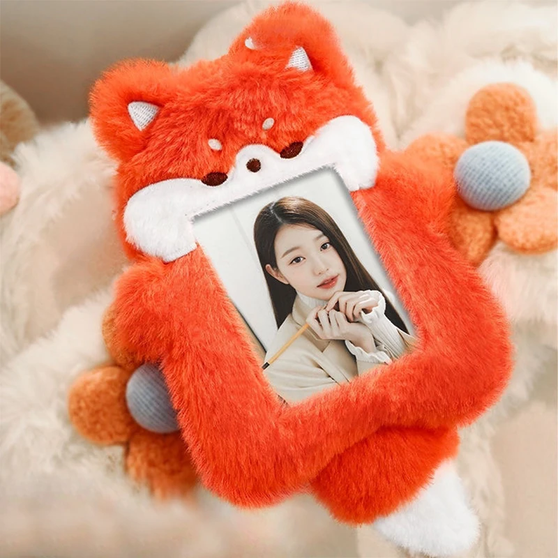 Kawaii Photocard Holder Plush Photo Cards Packing Supplies Kpop Photo Card Protective Case Sleeves Hanging Keychain