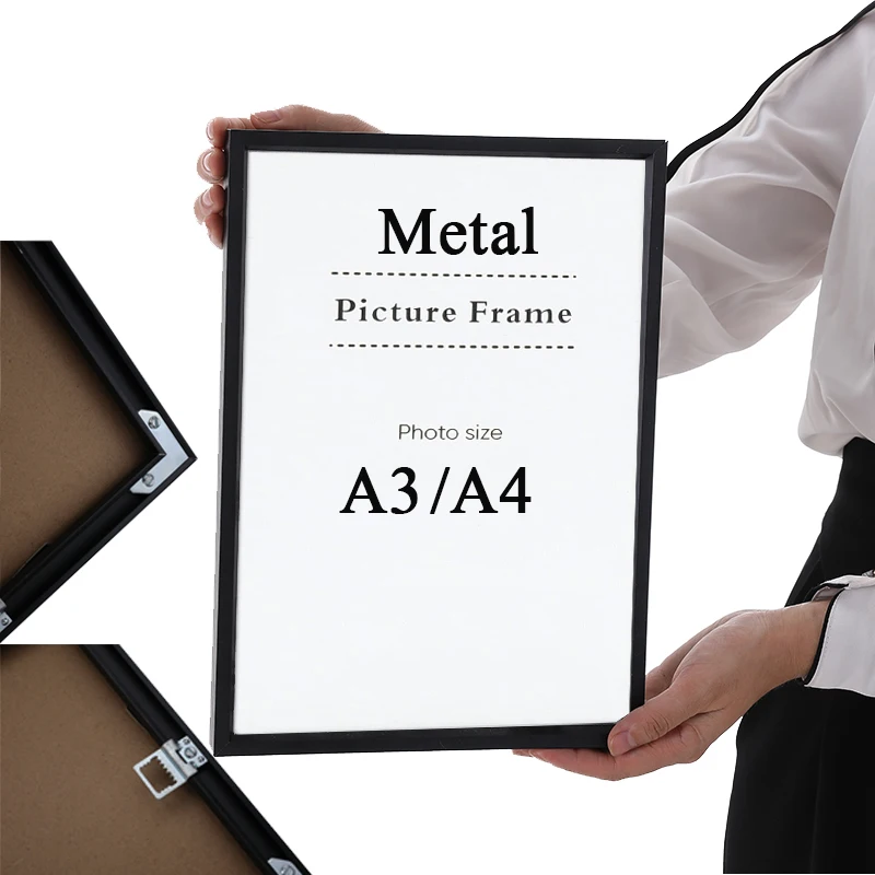 

A3 A4 Picture Frames Gold Black Silver Metal Photo Frame Living Room Bedroom Decor Wall Hanging Classic Aluminum Painting Frame