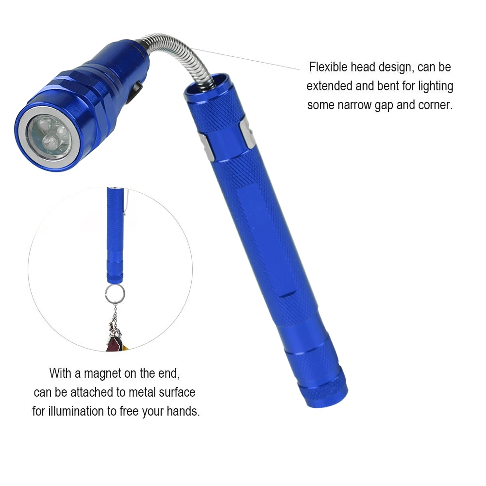 Aluminium Alloy Flash Flashlight Multi function Flexible Telescopic LED Flashlight Rotatable Torch with Magnetic End