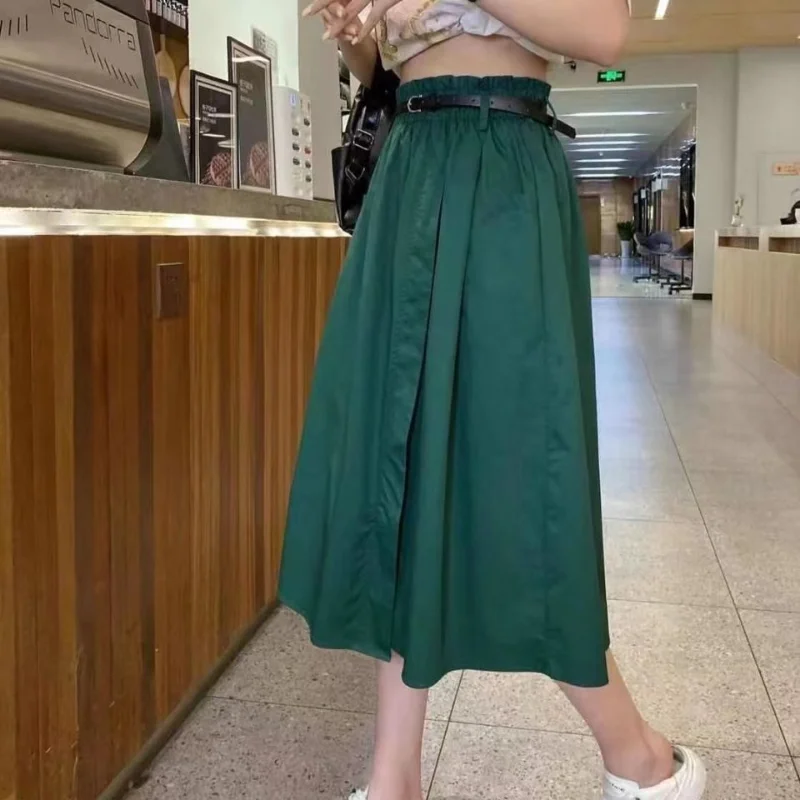 

Japanese work dress female 2023 summer half skirt umbrella skirt pocket high waist thin a-line skirt medium long skirt female