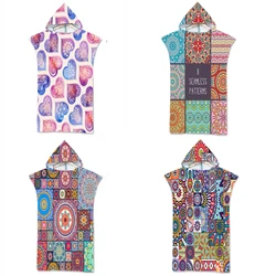Customizable Double-Sided Color Geometric Pattern Microfiber Quick-Drying Beach Towel Outdoor Bathrobe Hooded Surf Poncho